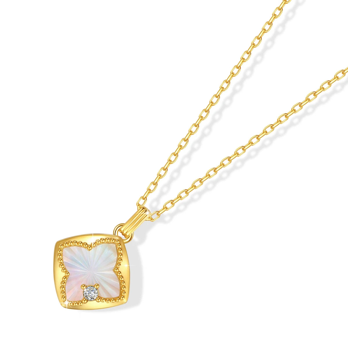 18K Gold Lucky Four Leaf Clover Pendant Necklace AU750 Natural Seashell Jewelry 100% Genuine for Women Anniversary Fine Gifts