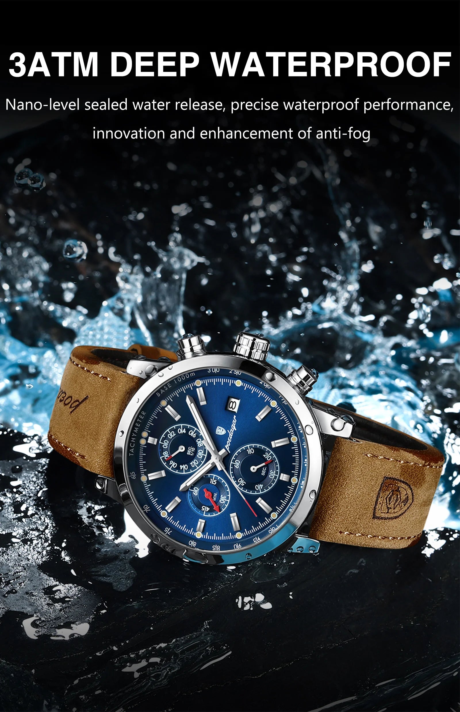 POEDAGAR Luxury Trendy Man Watch Date Waterproof Luminous Chronograph Men Watch Sports Male Stylish Leather Men's Quartz Watches