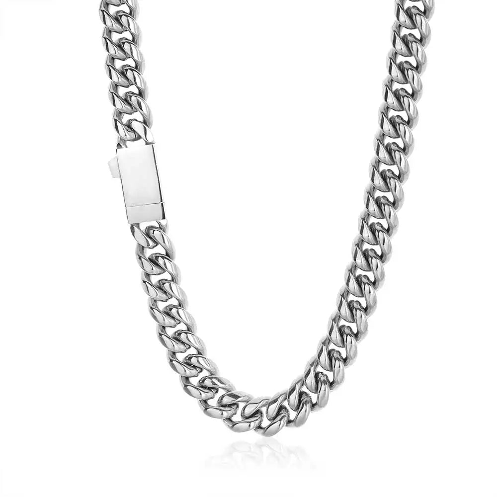 NUOYA Custom Logo Stainless Steel Cuban Link Necklace Hip Hop Jewelry Miami Cuban Link Chain for Men ﻿