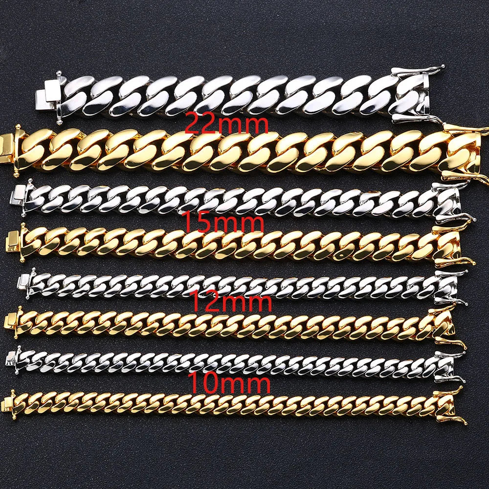 Men's 10-22mm Cuban Link Bracelet Hip Hop Heavy Brass Miami Cuban Link Chain Chunky Bracelet Jewelry For Boy Gift Drop Shipping