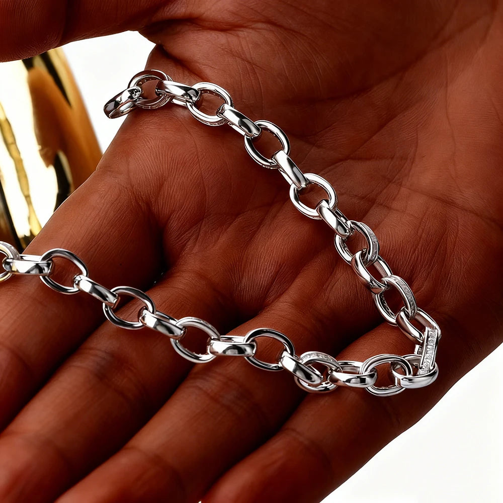 TEMGF New 1.2mm Moissanite Bracelet 925 Sterling Silver Buckle Chain for Women Men Fine Jewelry Couple Unique Love Birthday Gift