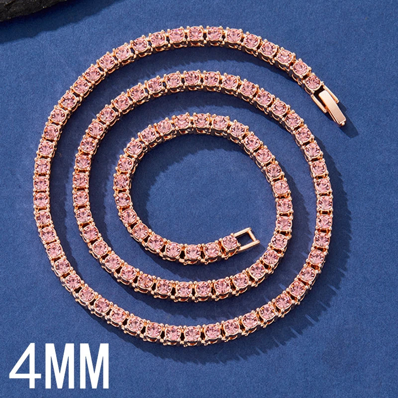 Hip Hop 3MM 4MM 5MM Tennis Chain Iced Out Necklace Men Fashion Silver Color Tennis Jewelry Women 20inch Choker Punk Gift