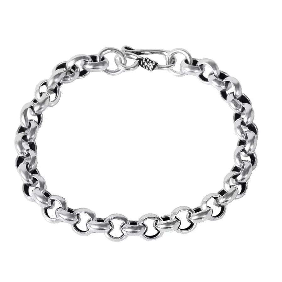 Pure Silver Bright Simple Circle Round Buckle Bracelet 925 Sterling Silver Jewelry 8/10mm Classical Chain Bracelets Man Woman