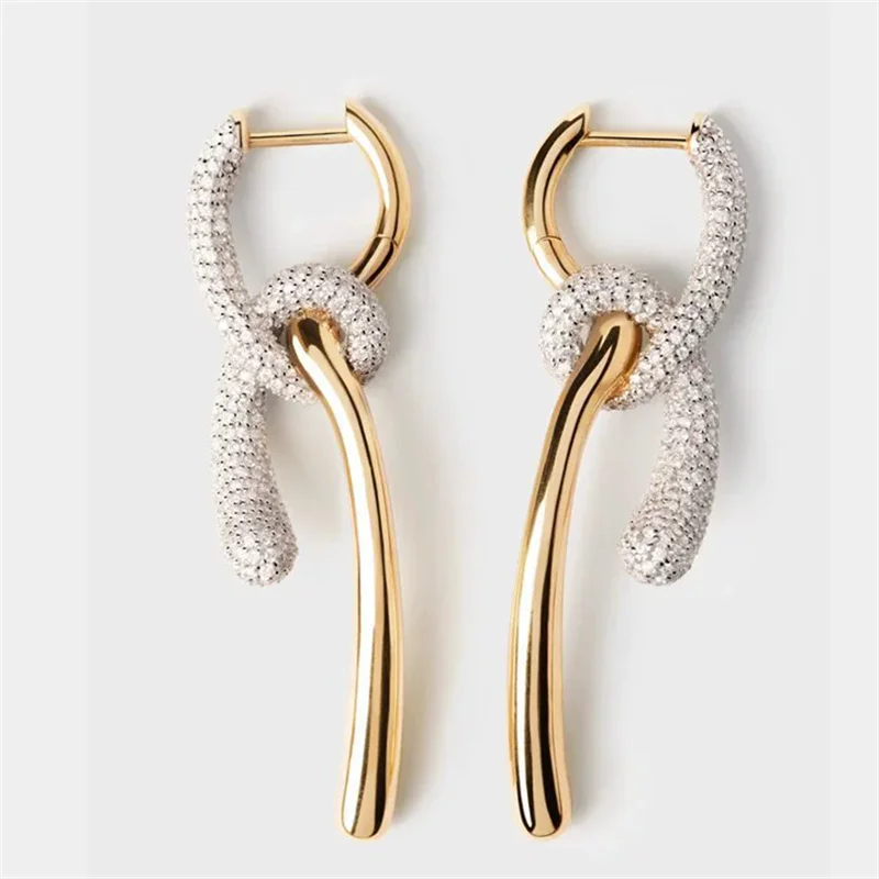 French Fashion Twist Knot Design Paired With Zircon Earrings for Women's Exquisite High-end Elegant Vintage Jewelry