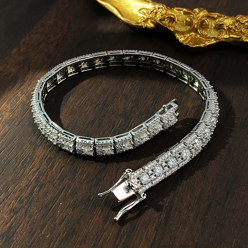 KNOBSPIN D VVS1 Moissanite Tennis Bracelet GRA Certified Lab Diamond 925 Sterling Silver 6mm Width Cuban Bracelets for Women Man