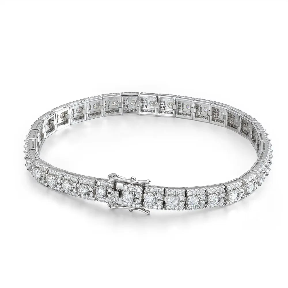 KNOBSPIN D VVS1 Moissanite Tennis Bracelet GRA Certified Lab Diamond 925 Sterling Silver 6mm Width Cuban Bracelets for Women Man