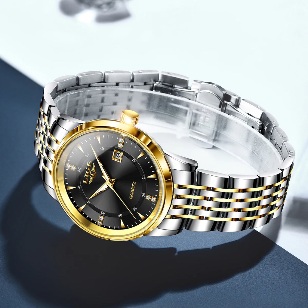 LIGE Luxury Quartz Wristwatches Mens Watch Stainless Steel Watches Luminous Date Waterproof Outdoor Diving Sports Watch reloj
