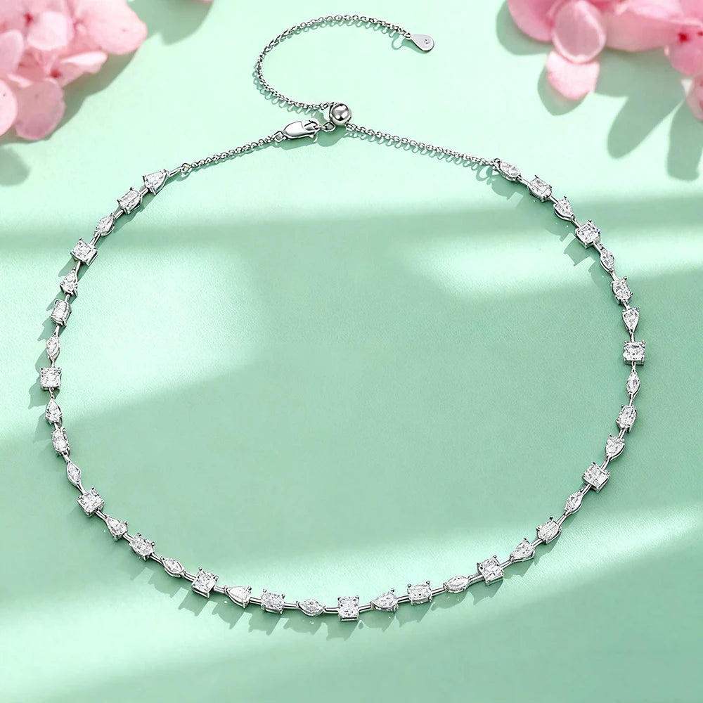 TEMGF Full Irregular Moissanite Chokers Necklaces 925 Silver Tennis Chain for Women Banquet Bridal Wedding Luxury Shiny Jewelry