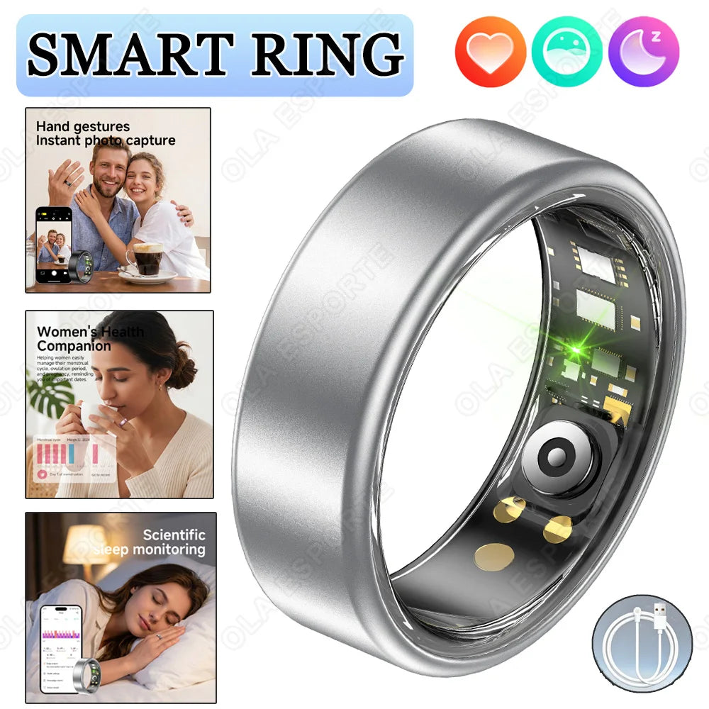 R09 Smart Ring Men Women with Charging Case,Heart Rate Blood Oxygen,Skin Temperature Monitor,5ATM Waterproof For Android iOS