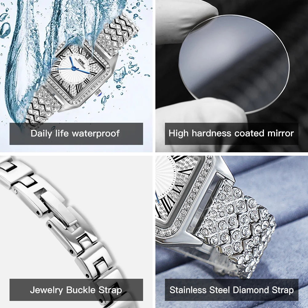 OPK Brand Full Diamond Waterproof Roman Scale Steel Belt Ladies Quartz Watch 8619