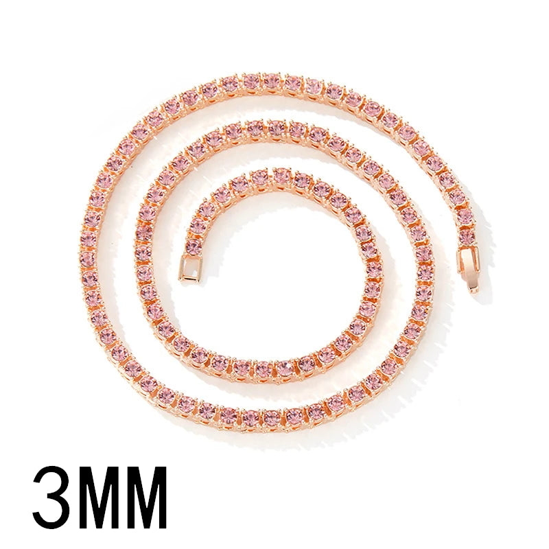 Hip Hop 3MM 4MM 5MM Tennis Chain Iced Out Necklace Men Fashion Silver Color Tennis Jewelry Women 20inch Choker Punk Gift