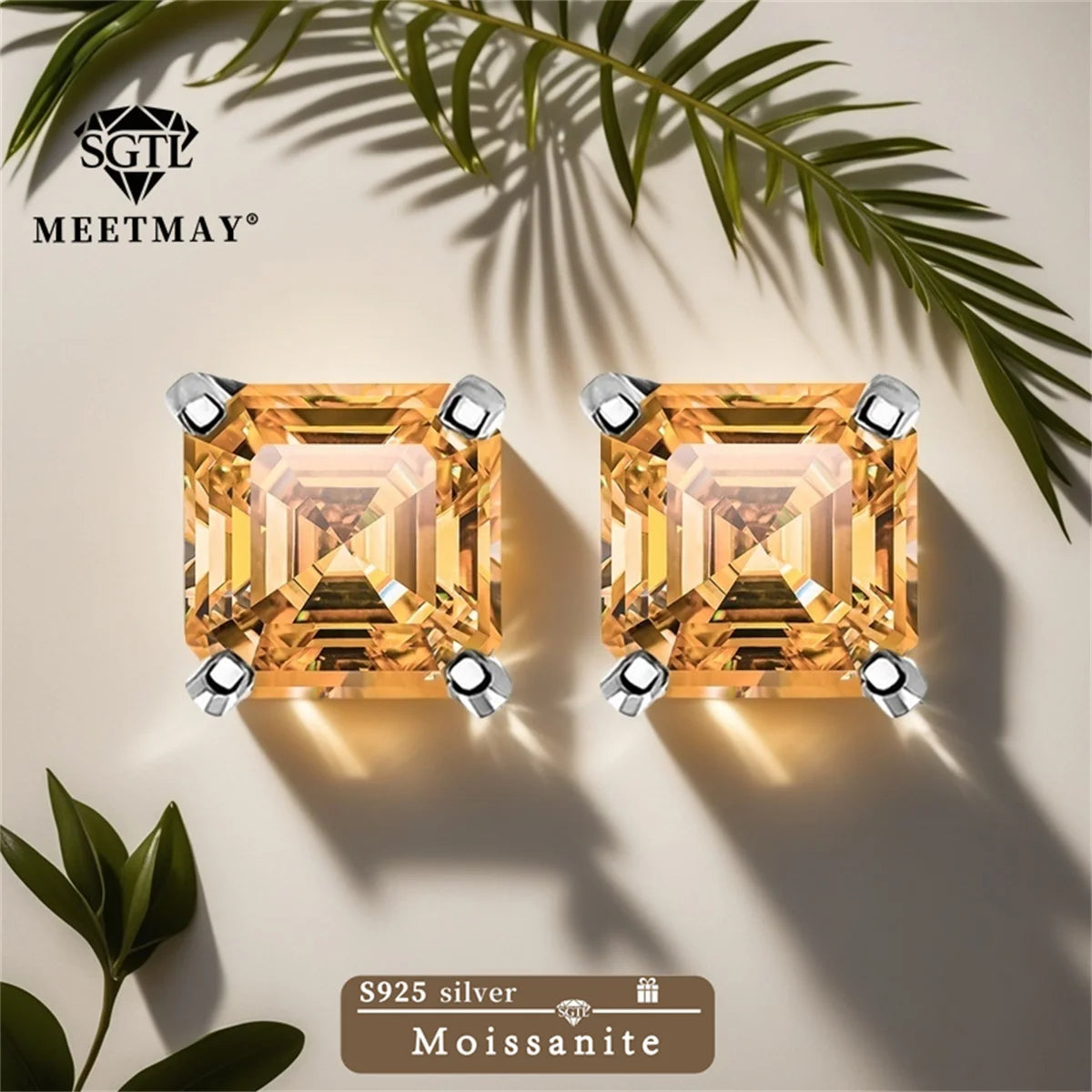 GRA Certified S925 sterling silver four-prong stud earrings Asscher Cut Moissanite earrings for women fine jewelry Free gift box
