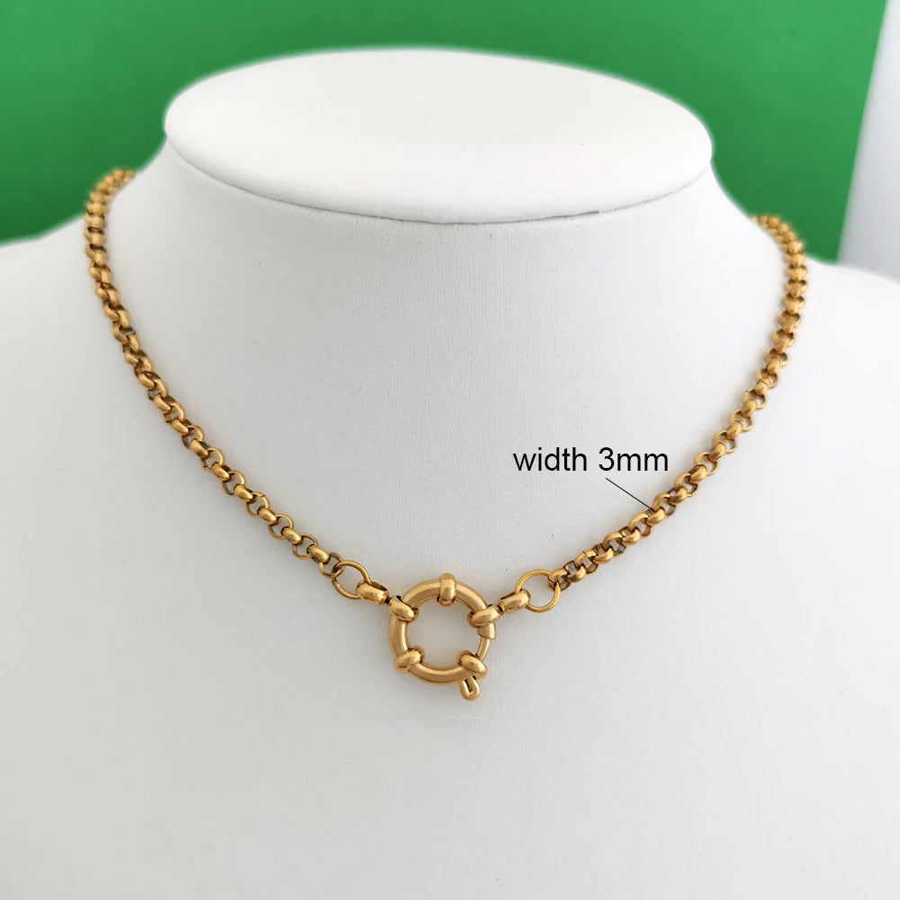 Spring Sailor Clasp Necklace Women Men Choker Stainless Steel Geometric Paperclip Link Chain Rolo PVD Gold Color Wholesale