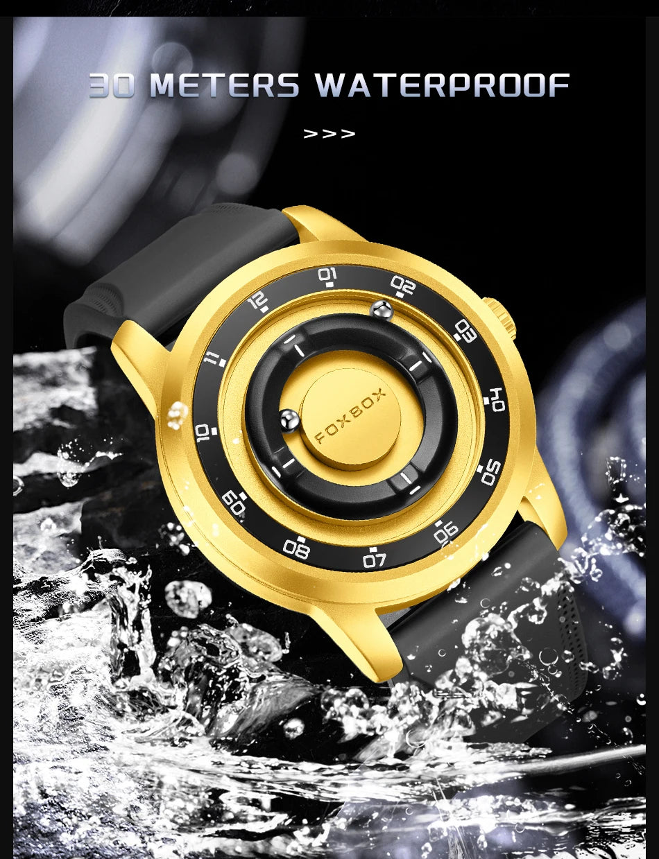 FOXBOX Watch Personalized Fashion Floating Magnetic Pointer Free Ball Bearing Creative Simple Waterproof Quartz Watch for Men