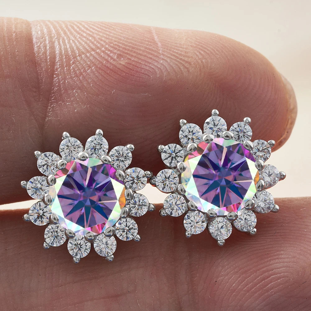 1.0 Ctx2 Pcs D Color VVS Women Moissantie Stub Earring 925 Sterling Silver Female Jewelry Women's Wedding Party Dating Gift