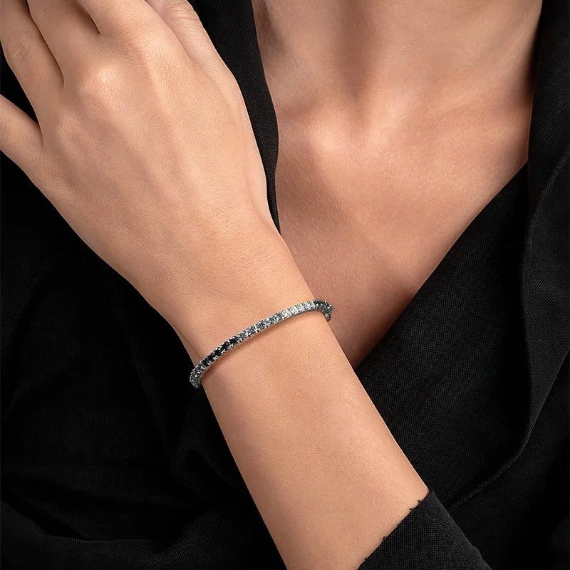 EWYA GRA Certified 3mm 0.1CT Gradient Color Black Grey White Moissanite Tennis Bracelet for Men Woman 925 Silver Link Bracelets