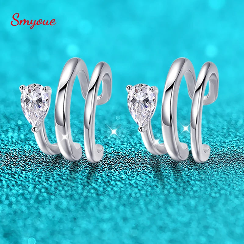 Smyoue 18K Plated Certified Full Moissanite Clip Earrings for Women Pear Cut Pure 925 Silver Lab Diamond Jewelry Wholesale