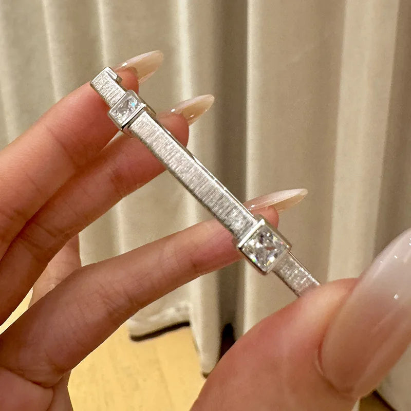 High quality fashion brushed square diamond bracelet for women silver 925 elegant luxury rhombus bangles banquet jewelry gift