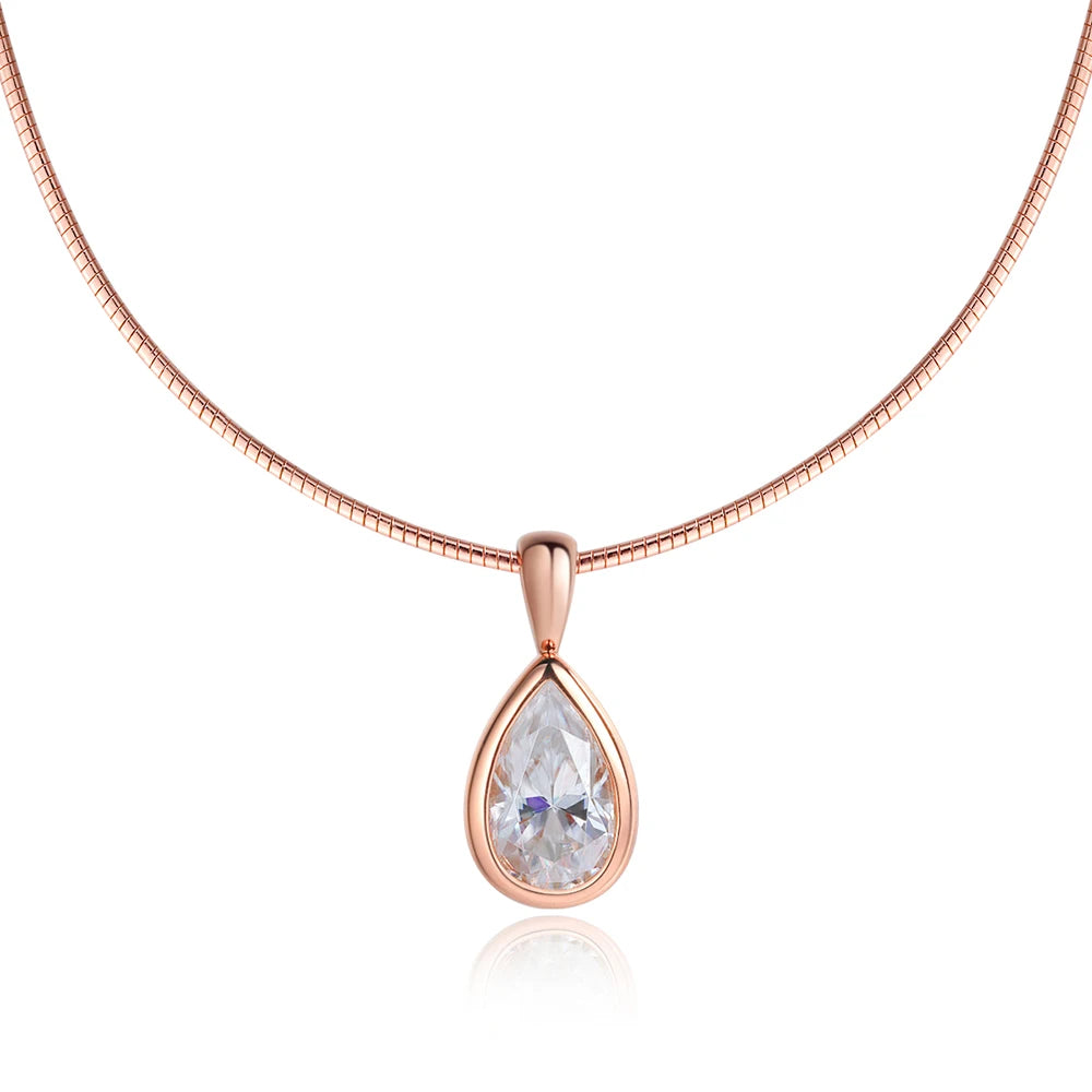 KNOBSPIN 3ct Pear Cut Moissanite Pendant Necklaces for Women Wedding Solitaire s925 Sterling Silver 1.5mm Choker Chain Necklace