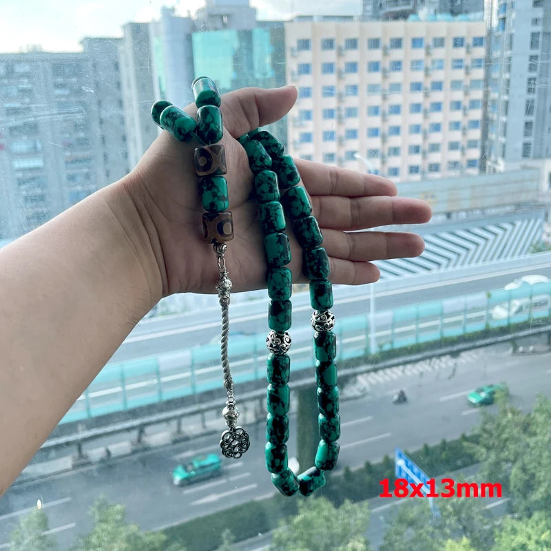 Tasbih Natural Mongolia Turquoises Big Size beads with Tibetan eyes agates stone muslim prayer beads Bracelet islamic Eid gift