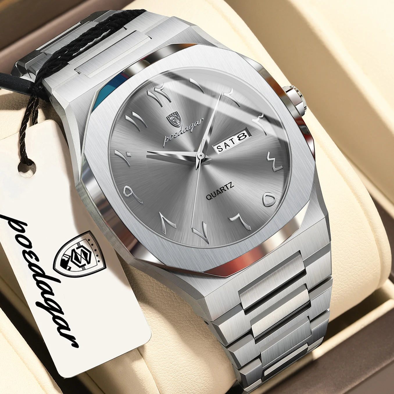 POEDAGAR Luxury Fashion Men's Clock Waterproof Week Date Male Watch Quartz Stainless Steel Business Watches For Man Reloj Hombre