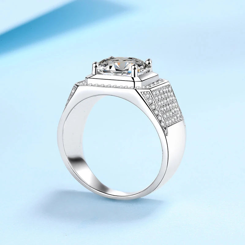 Tezzc 2ct 5ct 10ct Moissanite Lab Diamond Ring For Men 925 Sterling Silver with Gold Plated Wedding Man Rings Jewelry Certified
