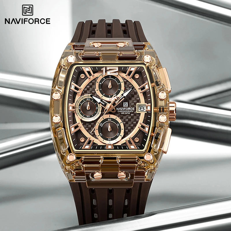 High Quality NAVIFORCE Watches for Man Silica Strap 50M Waterproof Sport Male Clock Casual Quartz Date Display Men's Chronograph