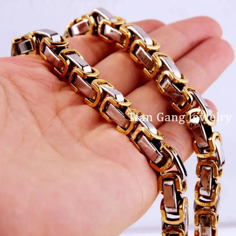4/5/8mm Silver Tone/Gold Tone/Black/Rose Gold Tone Stainless Steel Byzantine Link Chain Necklace for Men Women