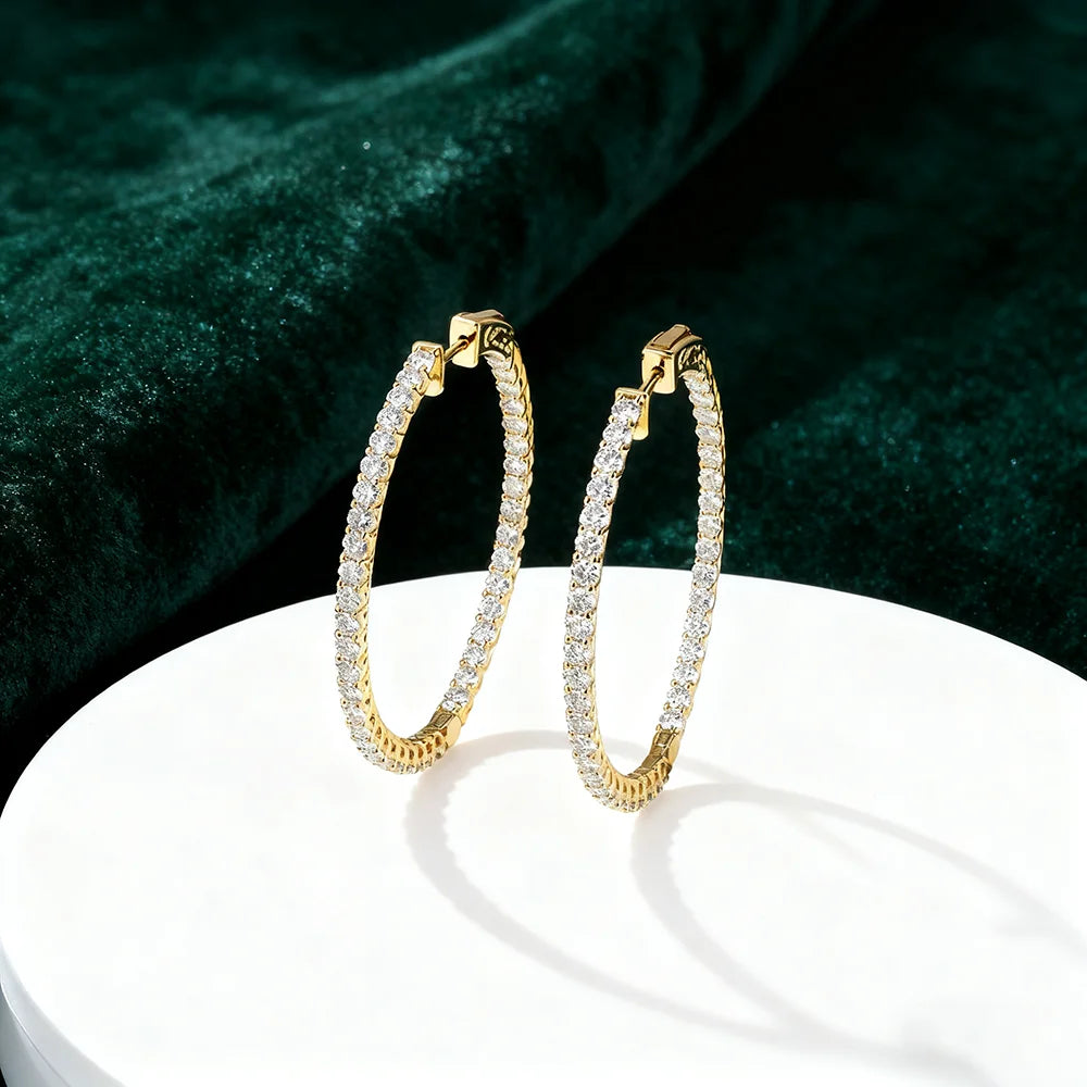 HFE Full Moissanite 50mm Hoop Earrings Sterling Silver Women's Style D Color VVS1 Lab-Created Diamond Studs Party Fine Jewelry