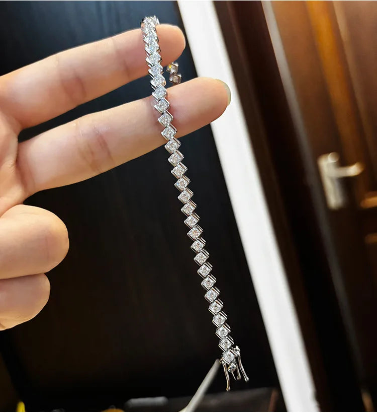 Onnelik Full 3mm Tennis Moissanite Bracelet for Woman Sparkling Diamond S925 Sterling Sliver Party Wedding Bangles Jewelry
