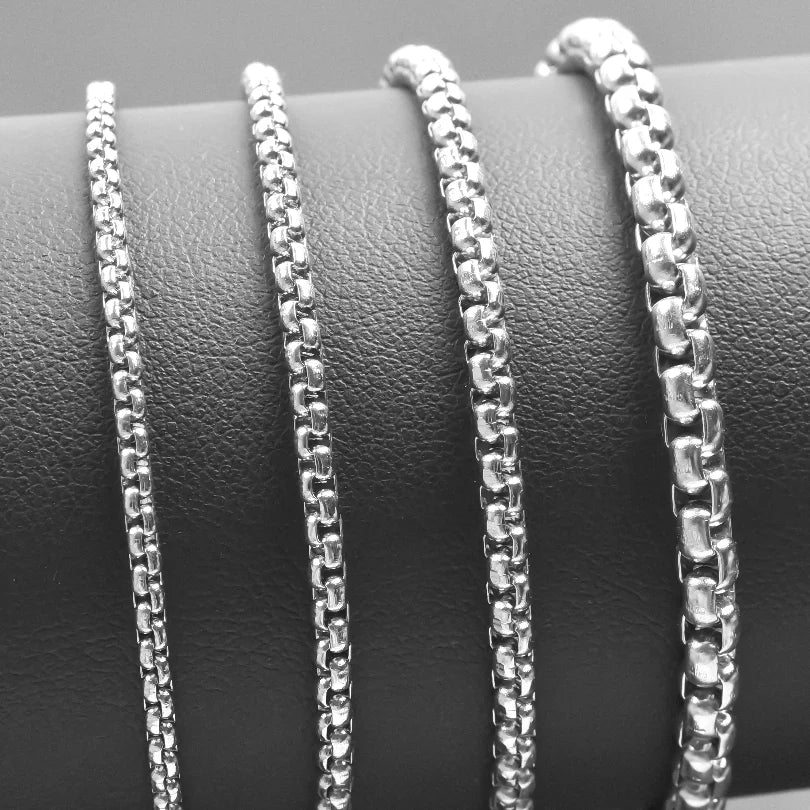 2/2.5/3/4mm Stainless Steel Square Rolo Chain Necklaces For Women Men Accessories 40-90cm Long Chains Round Box Jewelry Bulk Set