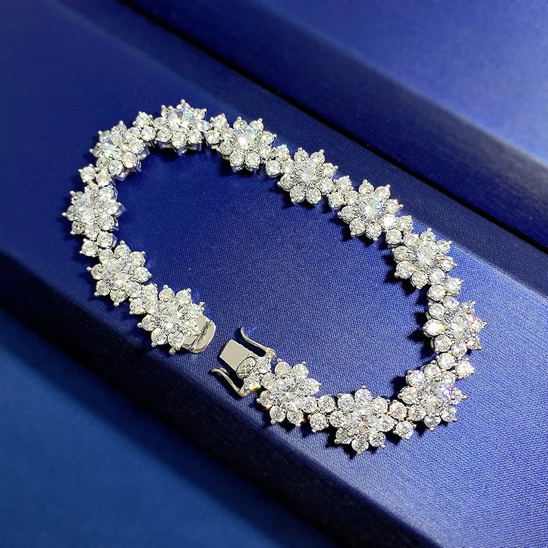 Metis D Color VVS1 Moissanite Bracelet For Women 925 Sterling Silver Diamond Sunflower Bangle Wedding Bridal Luxury Hand Jewelry