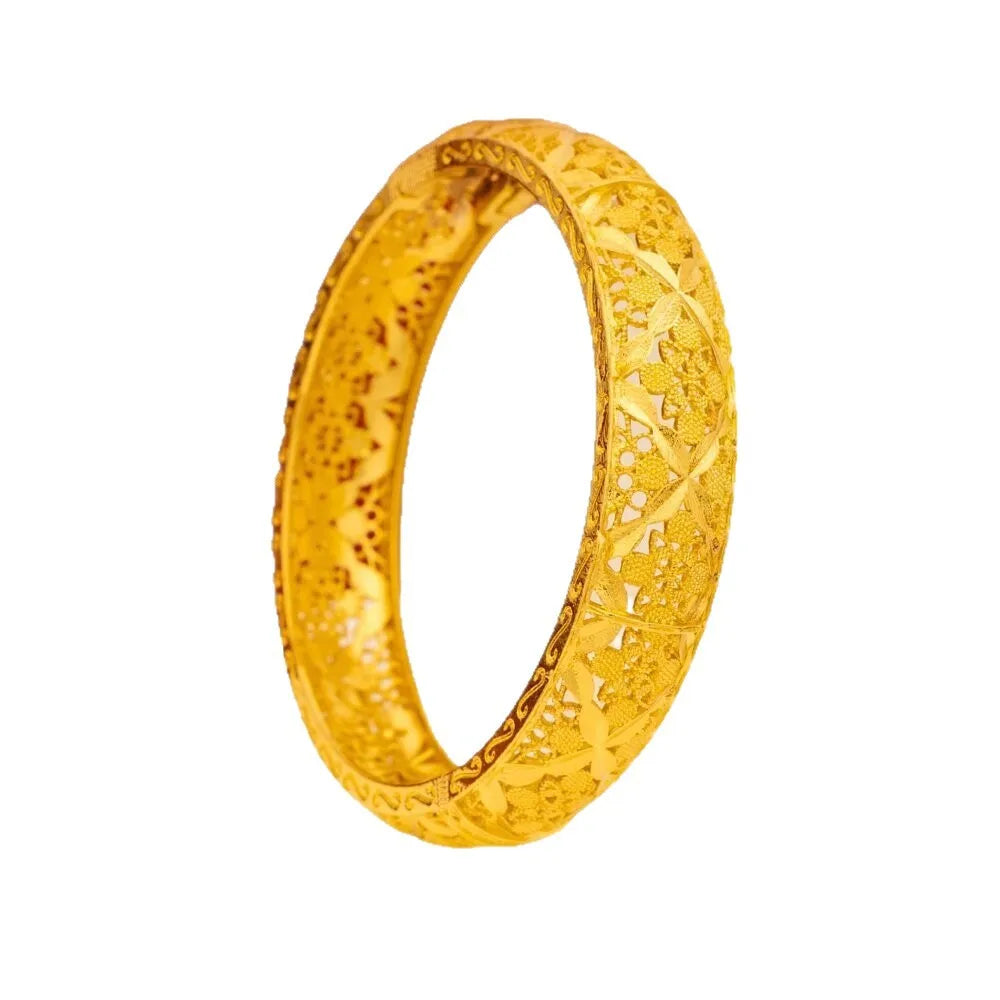 Luxury 24K 9999 Pure Gold real gold Women's Open-cut Carved Bracelet
