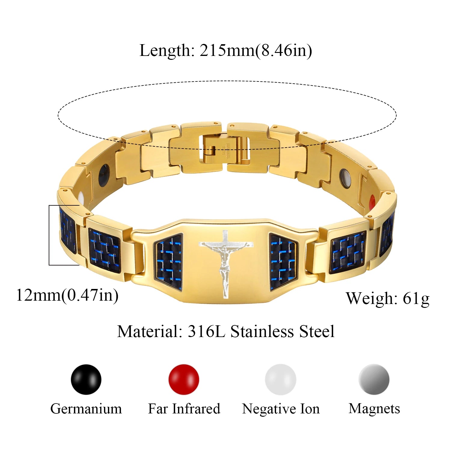 Germanium Black Healing Bracelet for Men Stainless Steel Magnetic Jewelry therapeutic Friendship for Joint Health Fashion Design