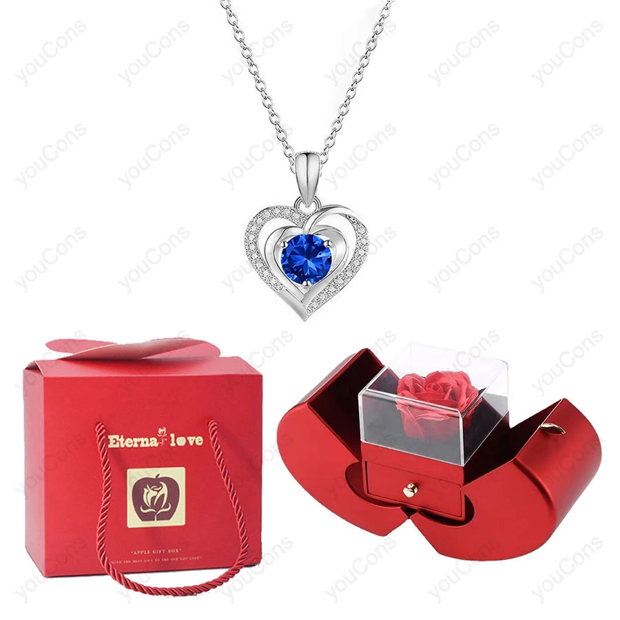 Heart Zircon Necklace Pendant With Apple Gift Box 2025 New Jewelry Set For Wife Girlfriend Christmas Valentine Anniversary Gift