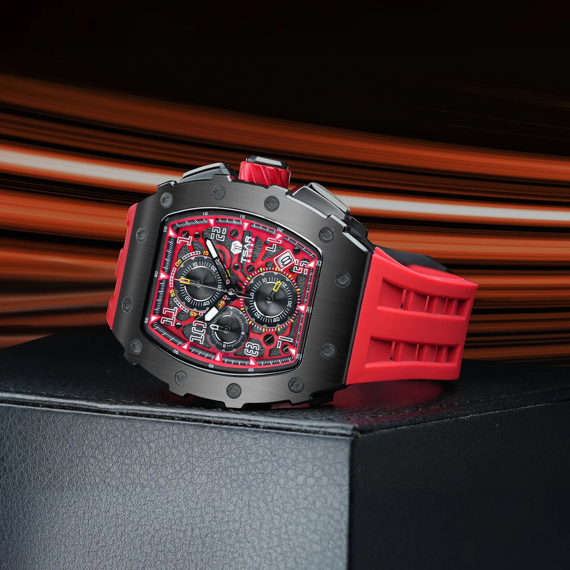TSAR BOMBA Luxury Tonneau Quartz Watch for Men Japanese Movement, Stainless Steel Case,  Elegant Dress Wristwatch