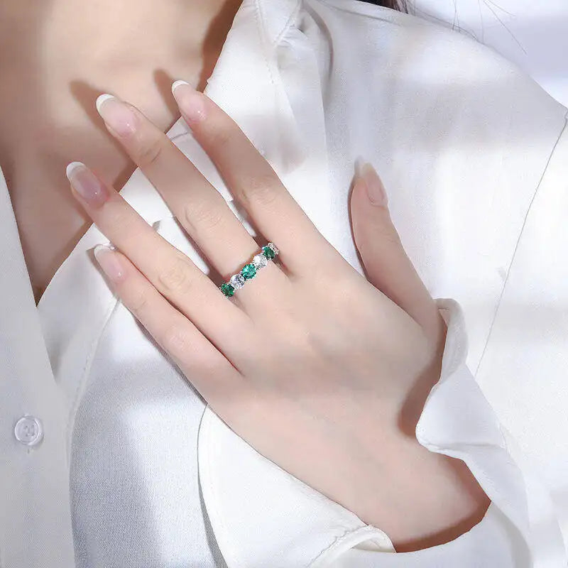 5mm 7ct Colorful Moissanite Ring 925 Sliver Plated With White Gold Wedding Band Eternity Band Engagement Rings For Women Jewelry