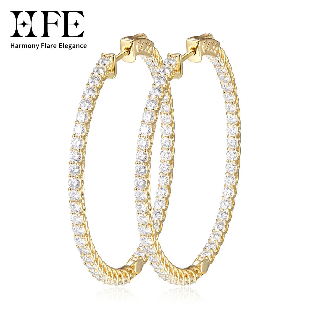 HFE Full Moissanite 50mm Hoop Earrings Sterling Silver Women's Style D Color VVS1 Lab-Created Diamond Studs Party Fine Jewelry