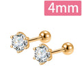 Trustdavis Real 925 Silver Fashion Gold Six Claw 3/4/5mm CZ Screw Stud Earrings for Women Daily Wear Fine Jewelry Gift DA2712