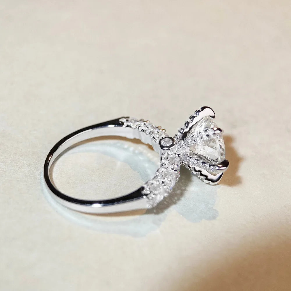 18K white gold and platinum PT950 firework cut ring for women 3 carat luxury full set six claw diamond ring moissanite ring