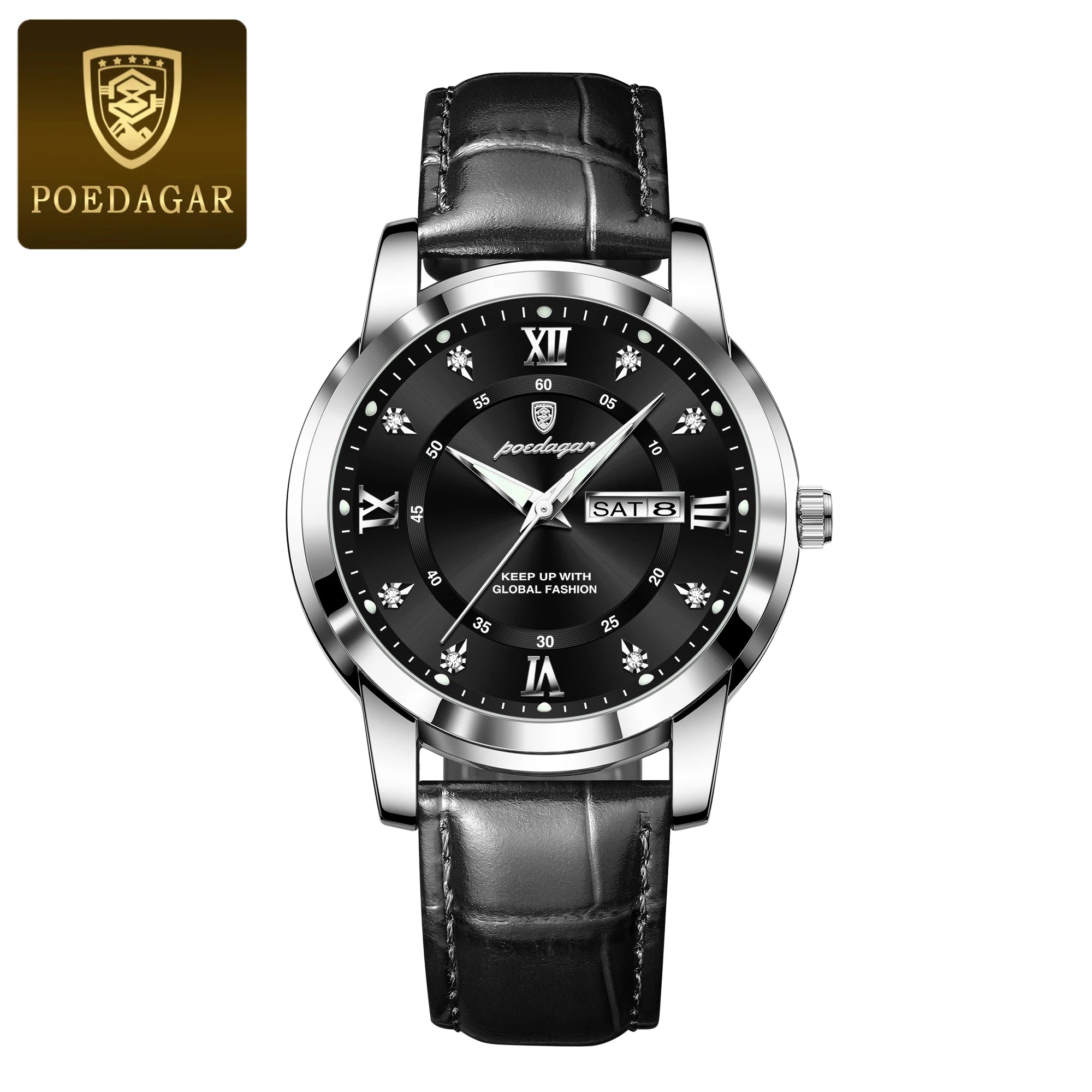 POEDAGAR Top Luxury Man Watch Date Week Waterproof Luminous Leather Men Wristwatch Casual Male Clock Sports Men's Quartz Watches