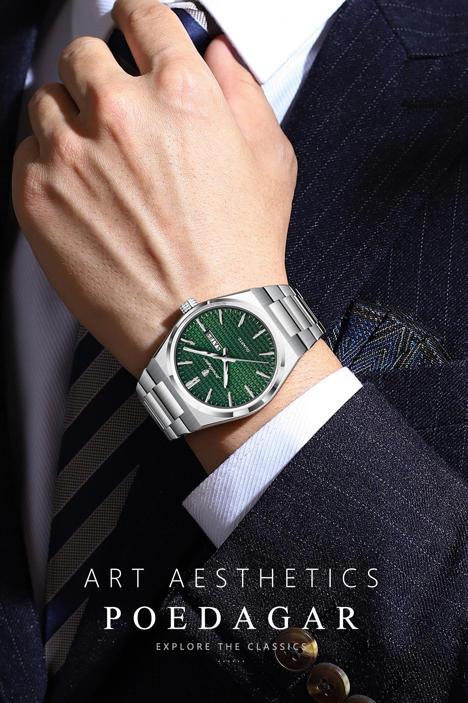 POEDAGAR Top Original Quartz Men Clock Waterproof Luminous Stainless Steel Man Wristwatch Date Week Business Men's Watches Reloj