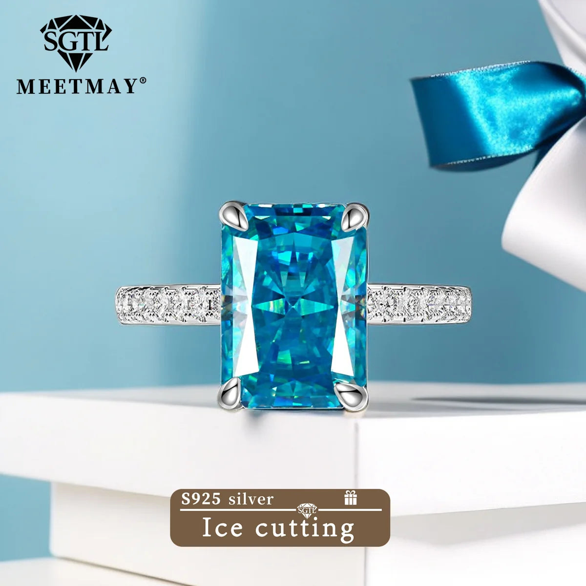 S925 Sterling Silver Tanzanite Blue Zircon Sparkle 5A Good Quality Ice Cut High Carbon Diamond Ladies Ring Fine Jewelry Women