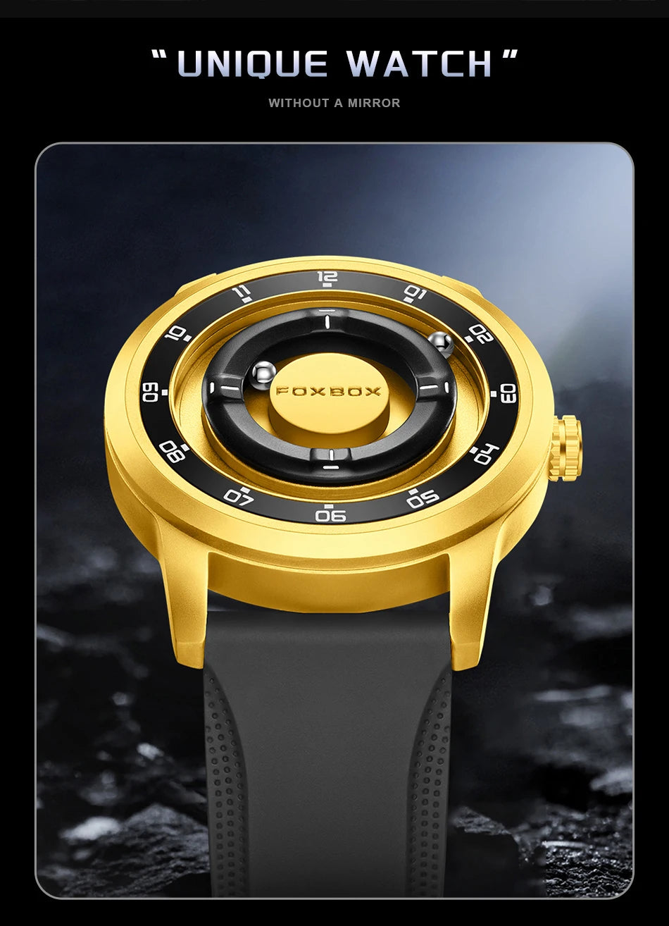 FOXBOX Watch Personalized Fashion Floating Magnetic Pointer Free Ball Bearing Creative Simple Waterproof Quartz Watch for Men