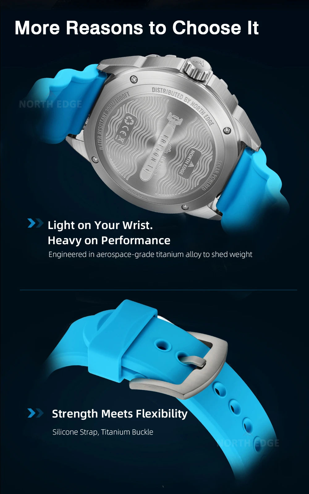 NORTH EDGE TRITON-TI Titanium Solar-Powered Diving Watch High Quality Quartz Watches for Man NEW 300M Waterproof Men Watch Reloj