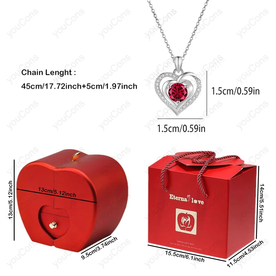 Heart Zircon Necklace Pendant With Apple Gift Box 2025 New Jewelry Set For Wife Girlfriend Christmas Valentine Anniversary Gift