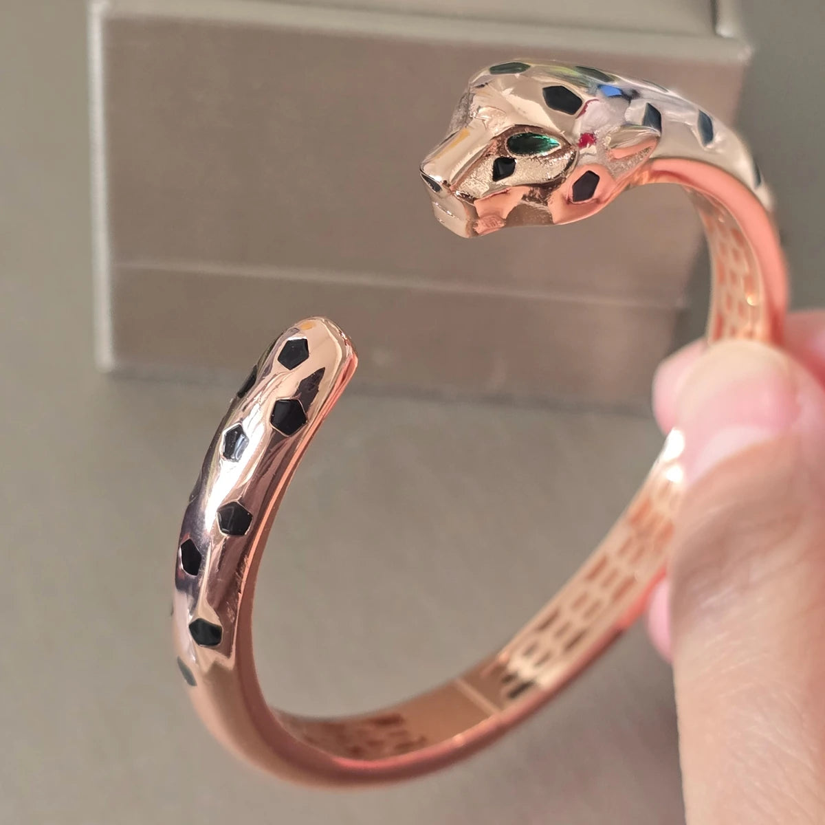 BLack Spots Leopard bracelet Cubic Zirconia Stone Animal Panther cuff bangle for Men or Women designer copper jewelry