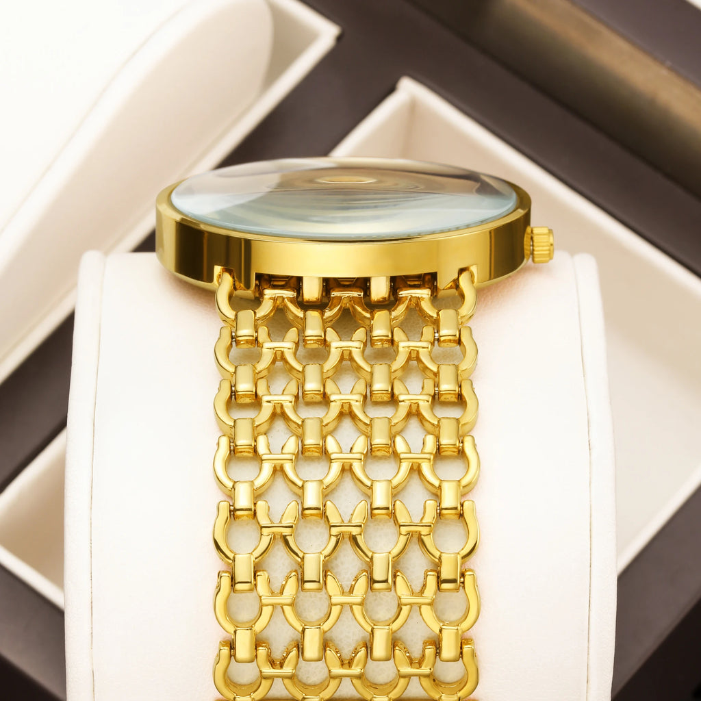 YaLaLuSi Women's Minimalist Quartz Watch with Large Dial, Water-Resistant, Gold-Tone, Perfect as a Gift Watch for Ladies Reloj