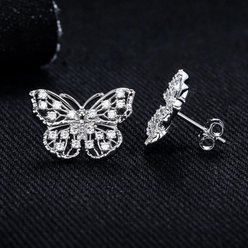 MossanRappr 0.68cttw D Color Moissanite Butterfly Stud Earrings 925 Sterling Silver Hip Hop Jewelry Anniversary Gifts for Women