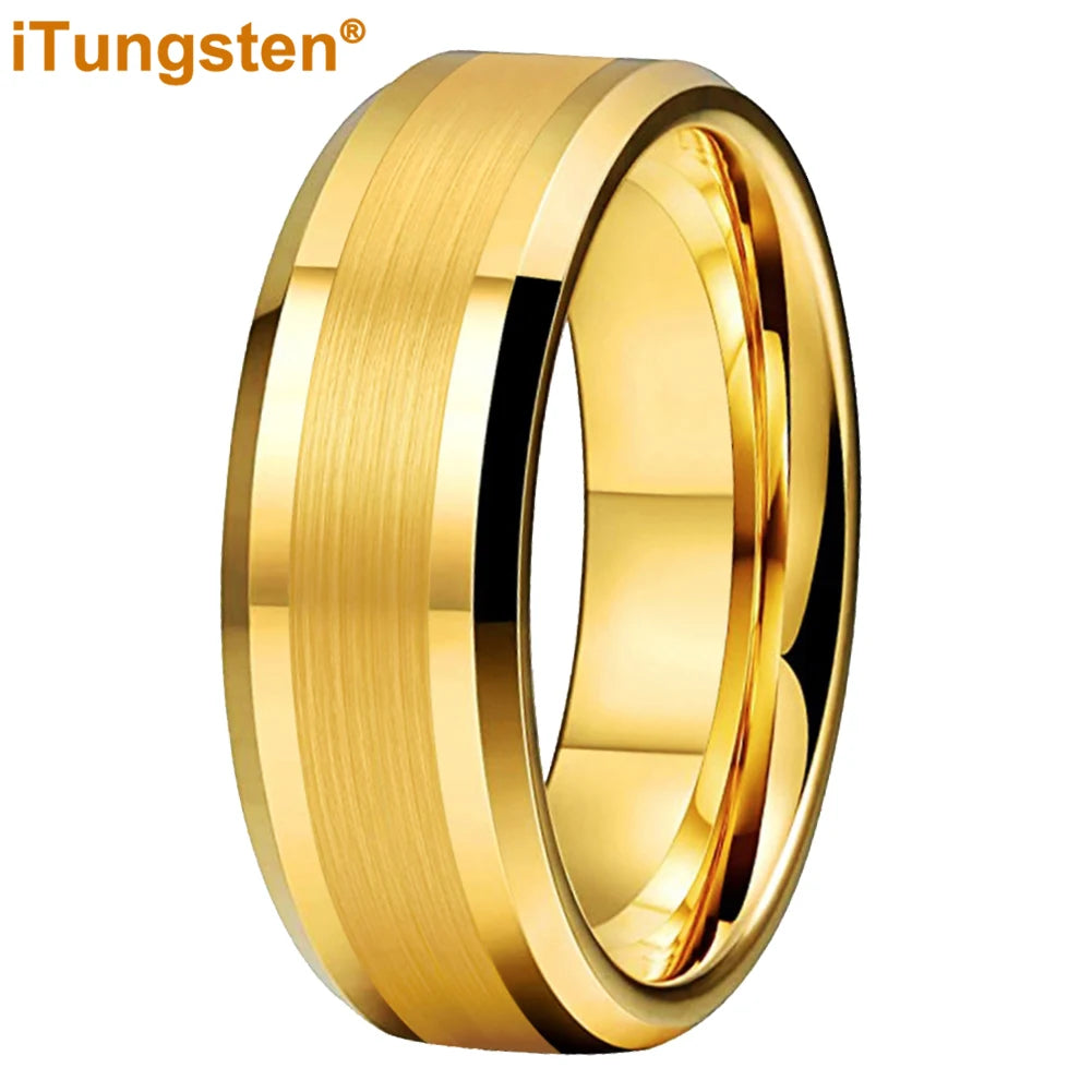 iTungsten 6mm 8mm Engagement Wedding Band Gold Plated Tungsten Finger Ring for Men Women Couple Fashion Jewelry Comfort Fit